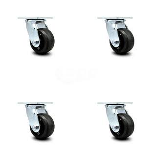 Set of 4 Black Swivel Casters with 4 inch x 2 inch Wheels S4032
