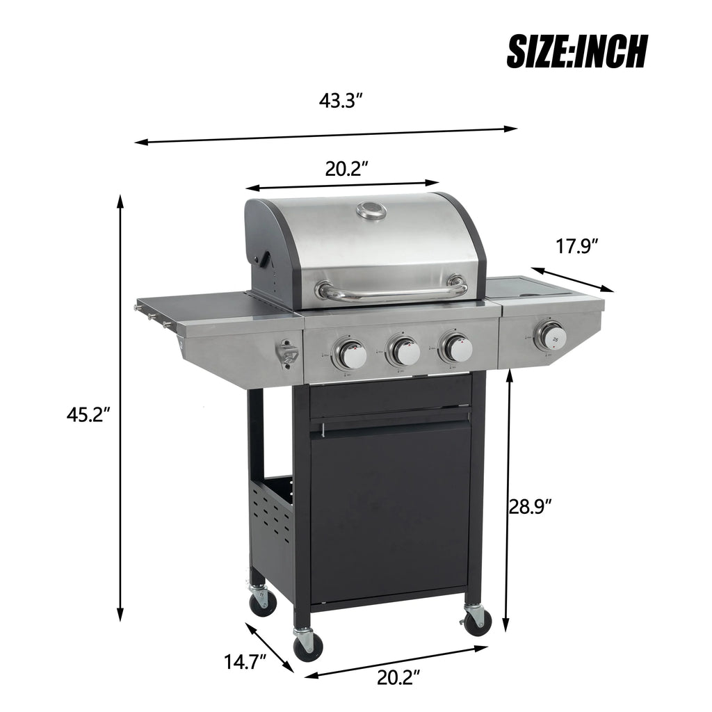 3-Burner Stainless Steel Propane Gas Grill with Side Burner R88833