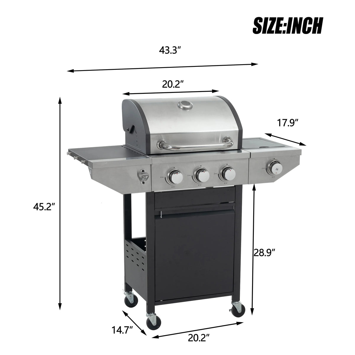 3-Burner Stainless Steel Propane Gas Grill with Side Burner R88833