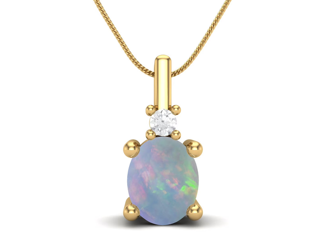 Oval Opal 925 Sterling Silver Gold Vermeil Solitaire Necklace L518376
