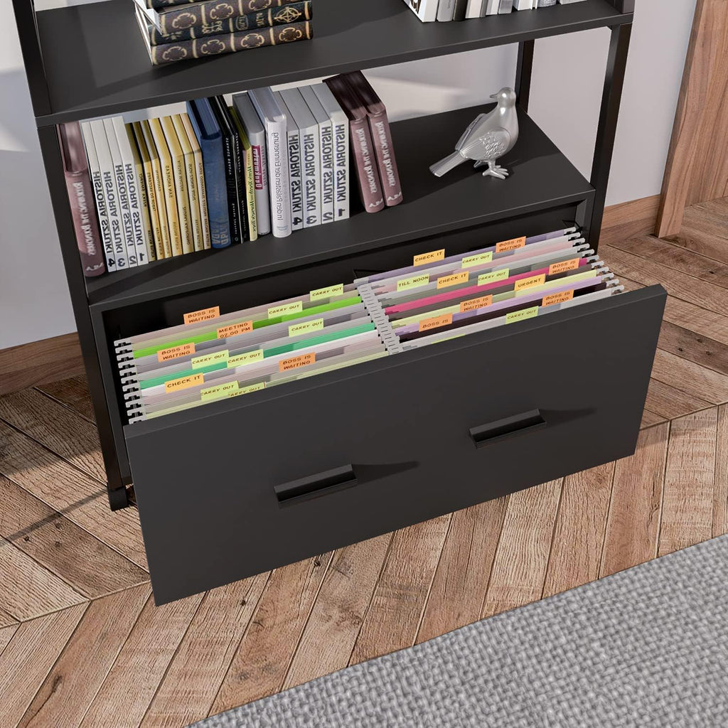 Black Rolling File Cabinet with Drawer K17055