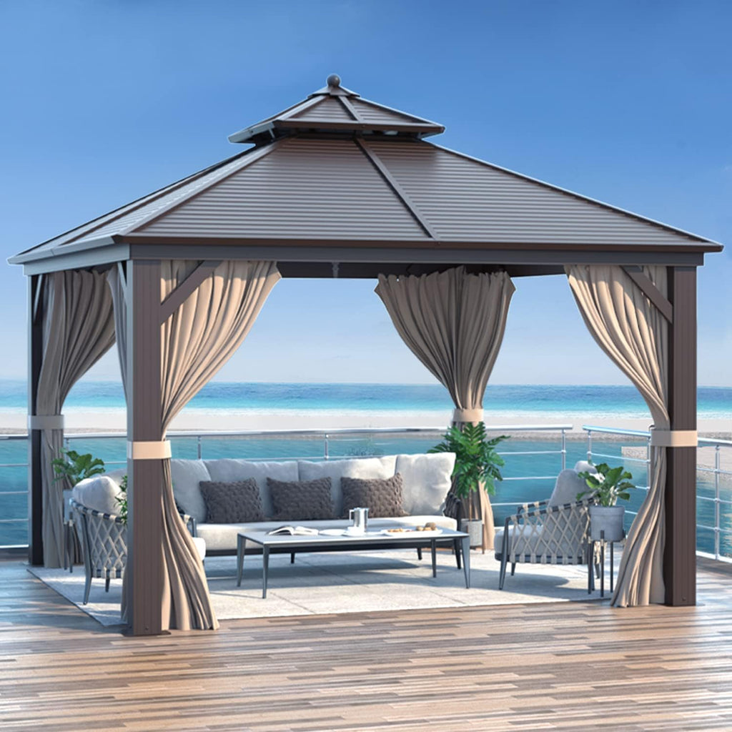 Galvanized Steel Aluminum Frame Gazebo with Netting and Curtains 10'x 13' O1989