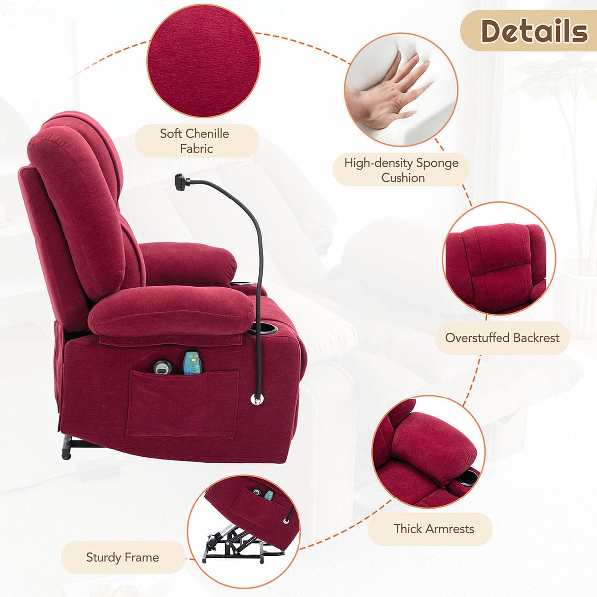 Electric Lift Recliner Massage Chair with Remote Control Y271