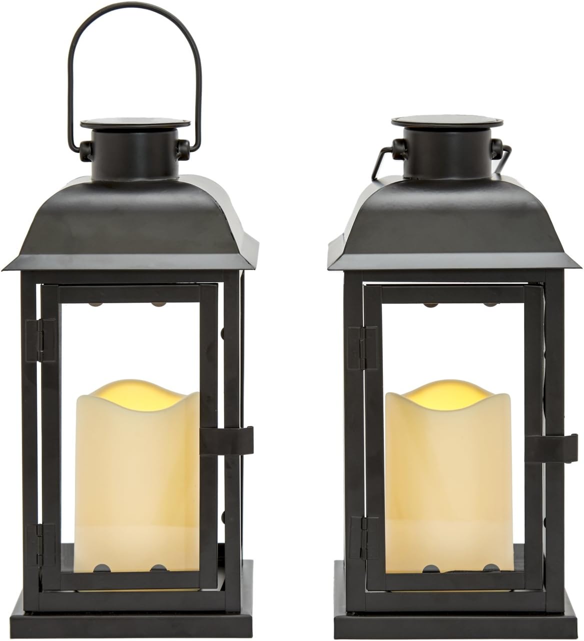 Red Outdoor Lanterns with Solar Candles, 11 Inch Tall, Set of 2, Waterproof Metal E760522
