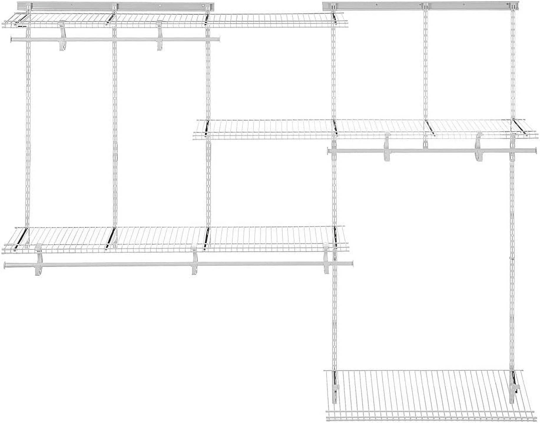White Steel Wire Closet Organizer System with Shelves and Clothes Rods R493851