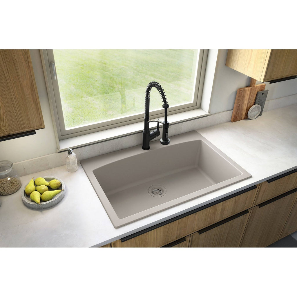 33x22 Drop In Quartz Composite Kitchen Sink, Grey M556219