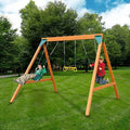 Brown Wooden Swing Set with Swings T29768