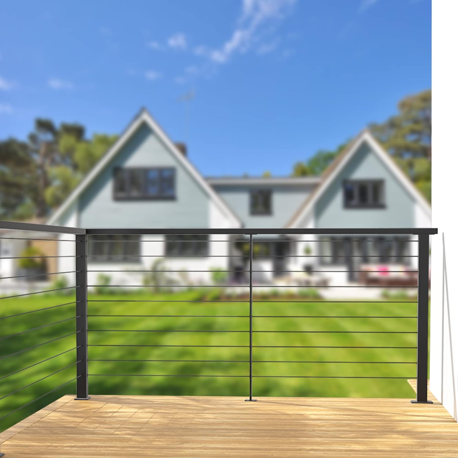 4Pack 36''x2''x2'' Black Square Weldless Stainless Steel Pre-Drilled Cable Railing Post B560115