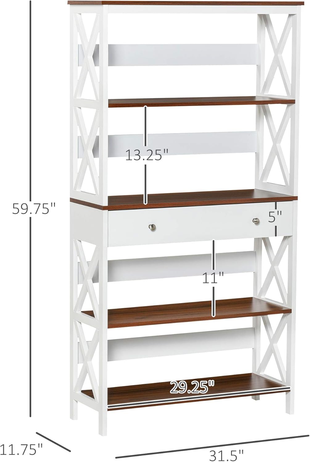 White 4-Tier Shelving Bookcase with Pull Out Drawer W681