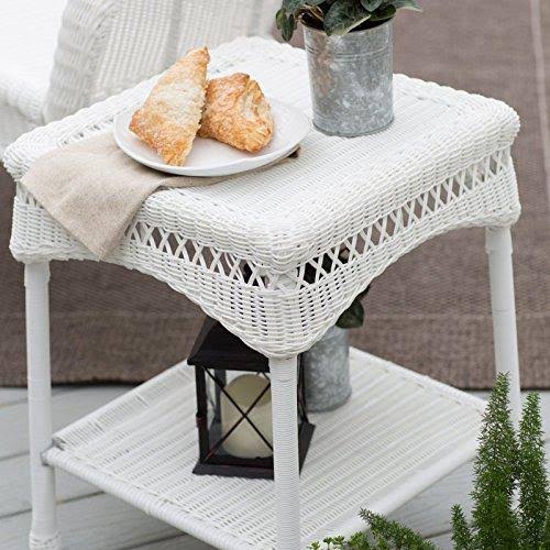 White Resin Wicker Side Table O885346