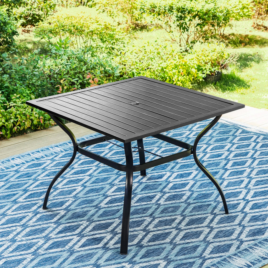 5-Piece Outdoor Patio Dining Set with High-Back Swivel Sling Chairs & Square Table, Black & Blue V493