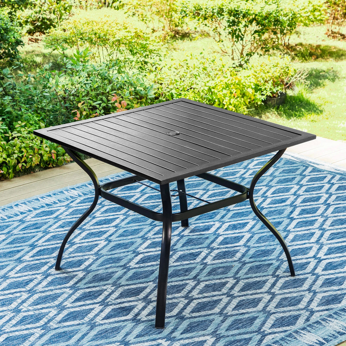 5-Piece Outdoor Patio Dining Set with High-Back Swivel Sling Chairs & Square Table, Black & Blue V493