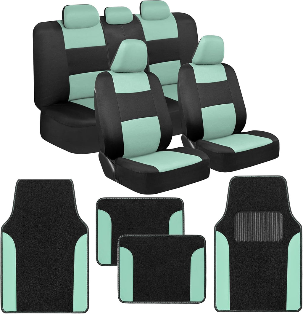 Blue PolyPro Car Seat Covers Full Set with 4-Piece Car Floor Mats E1053
