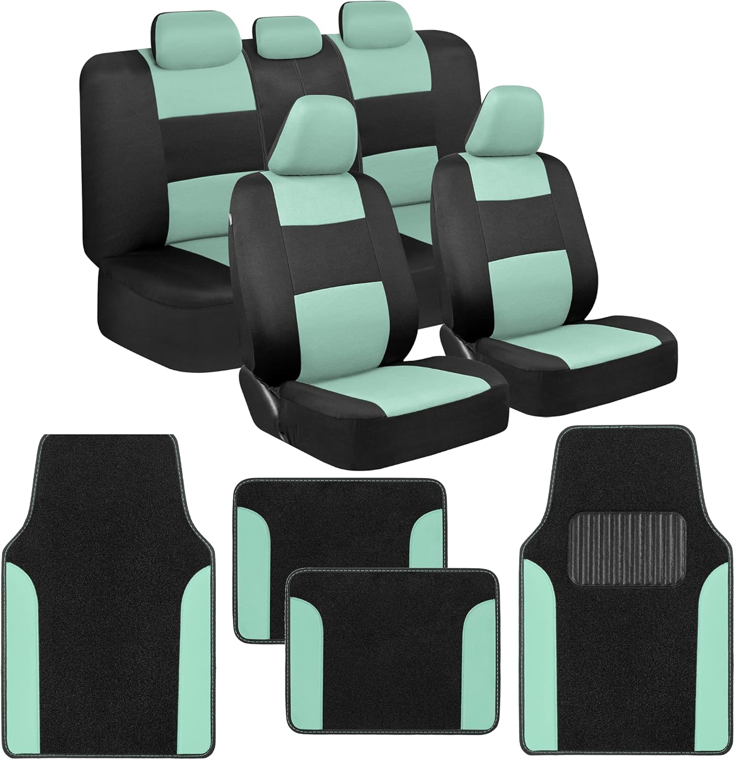Blue PolyPro Car Seat Covers Full Set with 4-Piece Car Floor Mats E1053
