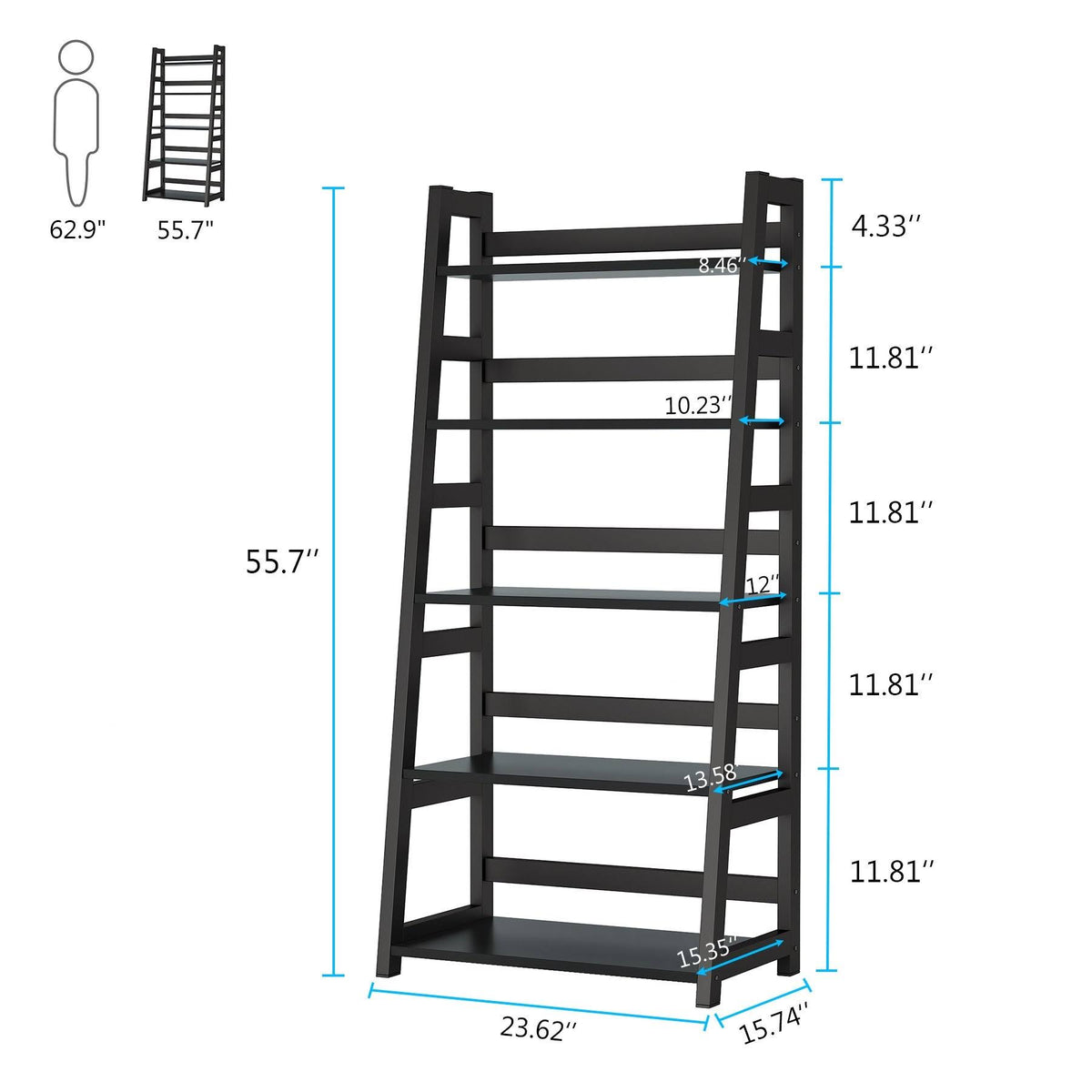 5-Tier Ladder Bookshelf Bookcase Brown U32035