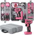 57 Piece Pink 8V Electric Power Drill Driver & Home DIY Tool Kit Set with Tool Box Case S136