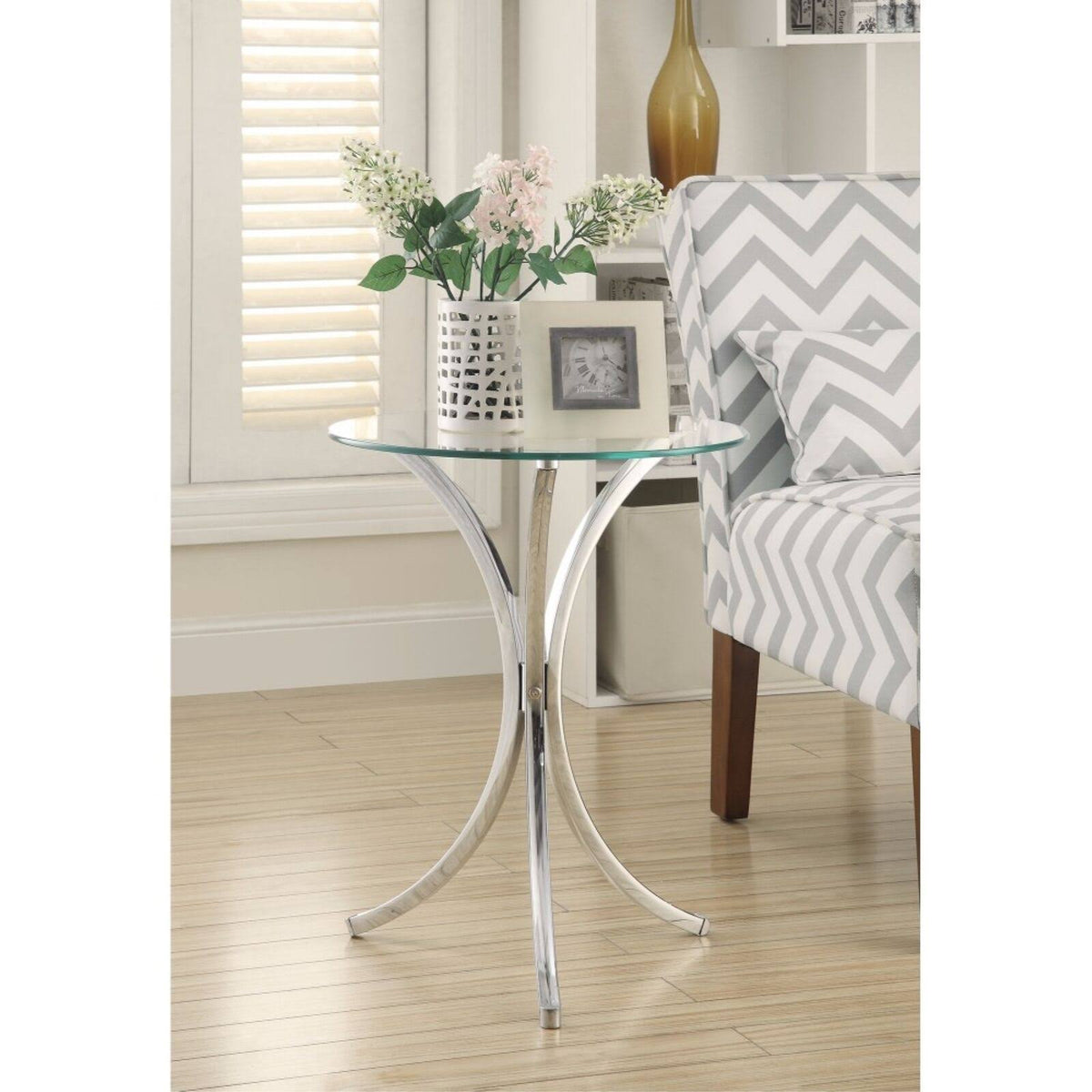Metal Accent Table with Glass Top, Silver and Clear M420540
