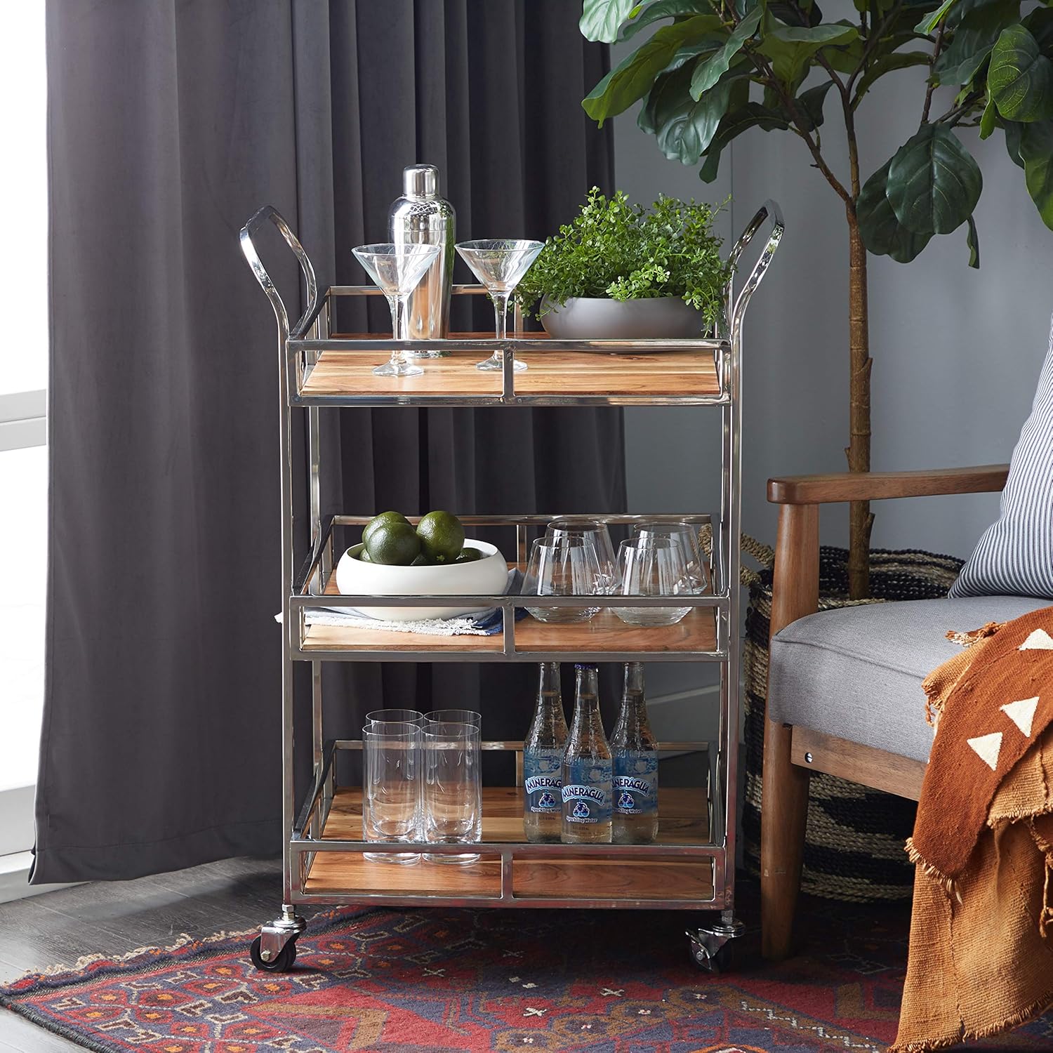 Multi Colored Stainless Steel Bar Cart B3984
