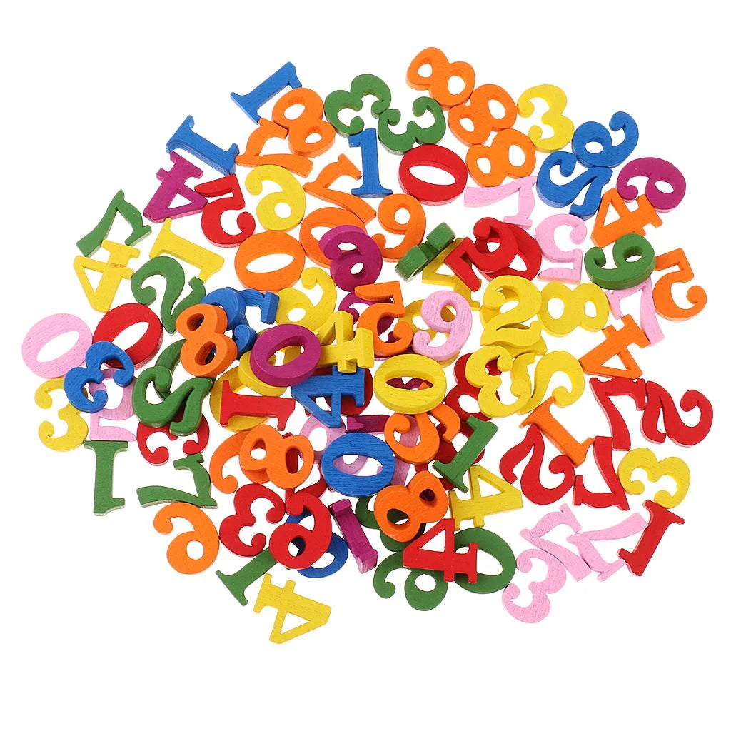 100 Pack Wooden Numbers Math Learning Educational Toy E4817