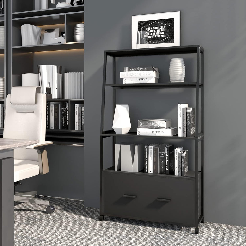 Black Rolling File Cabinet with Drawer K17055