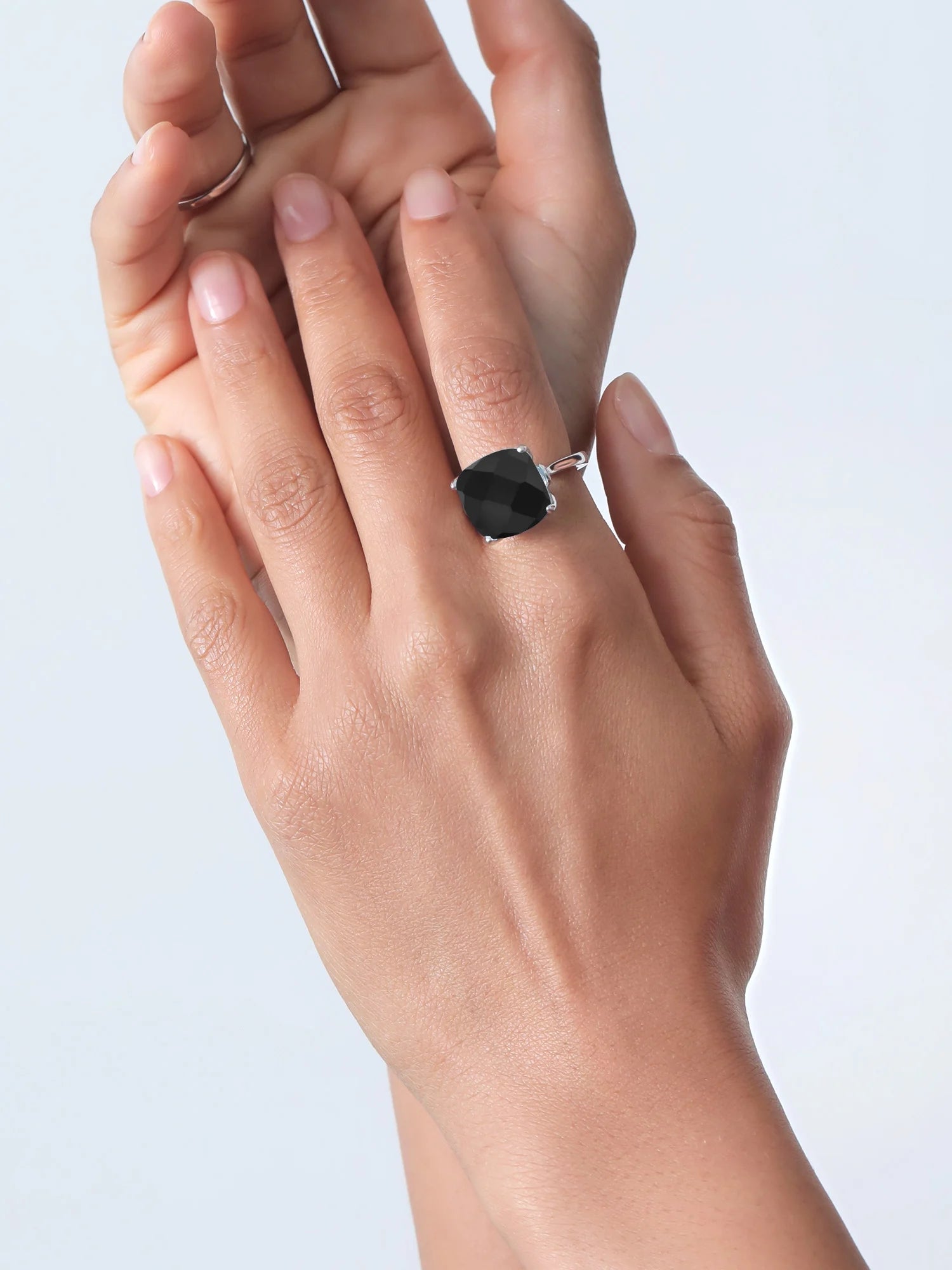 925 Sterling Silver Black Onyx and White Moissanite Engagement Ring Z9466