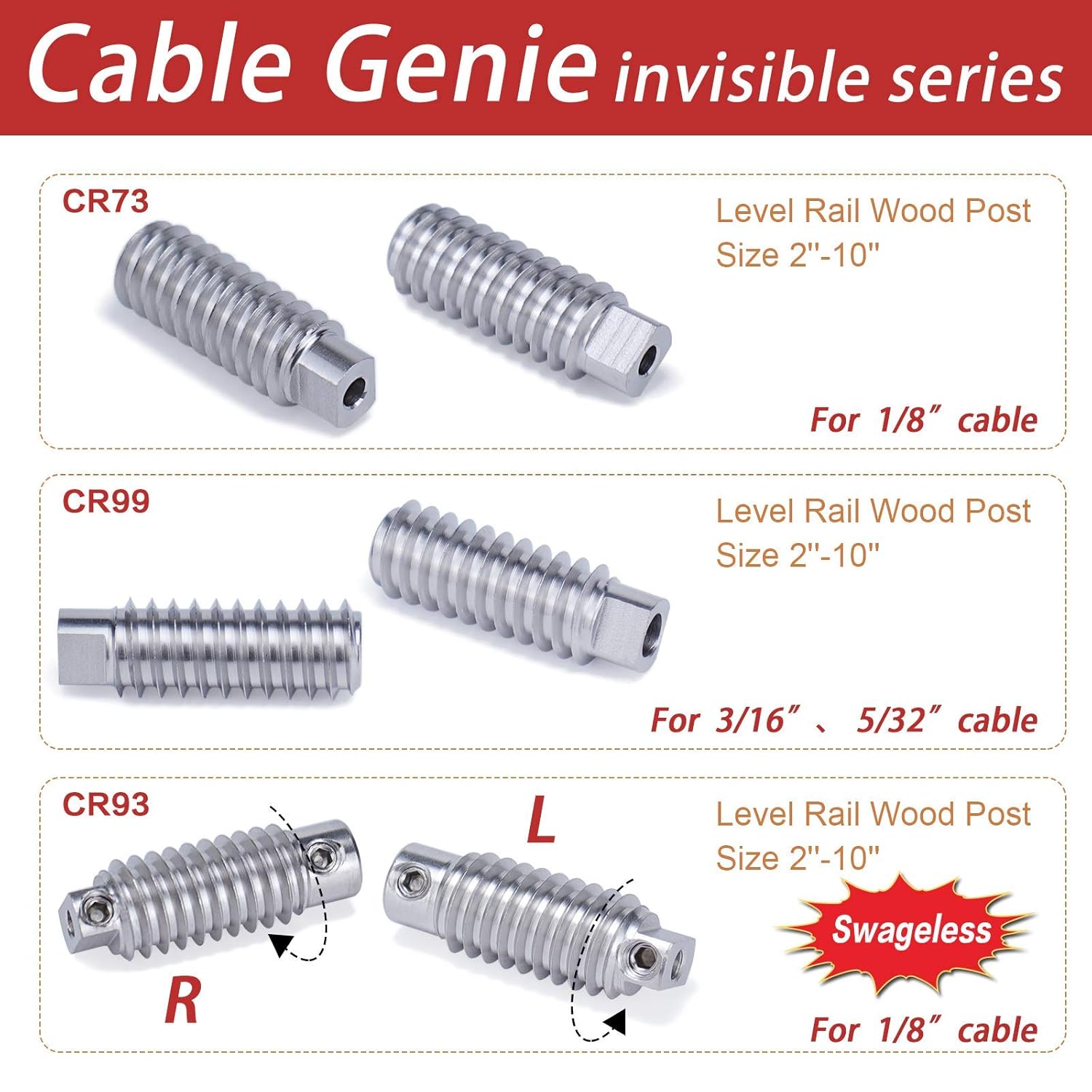 20Pack 3/16 Invisible Cable Railing Kit T316 Stainless Steel 10 Cable Line Q1704