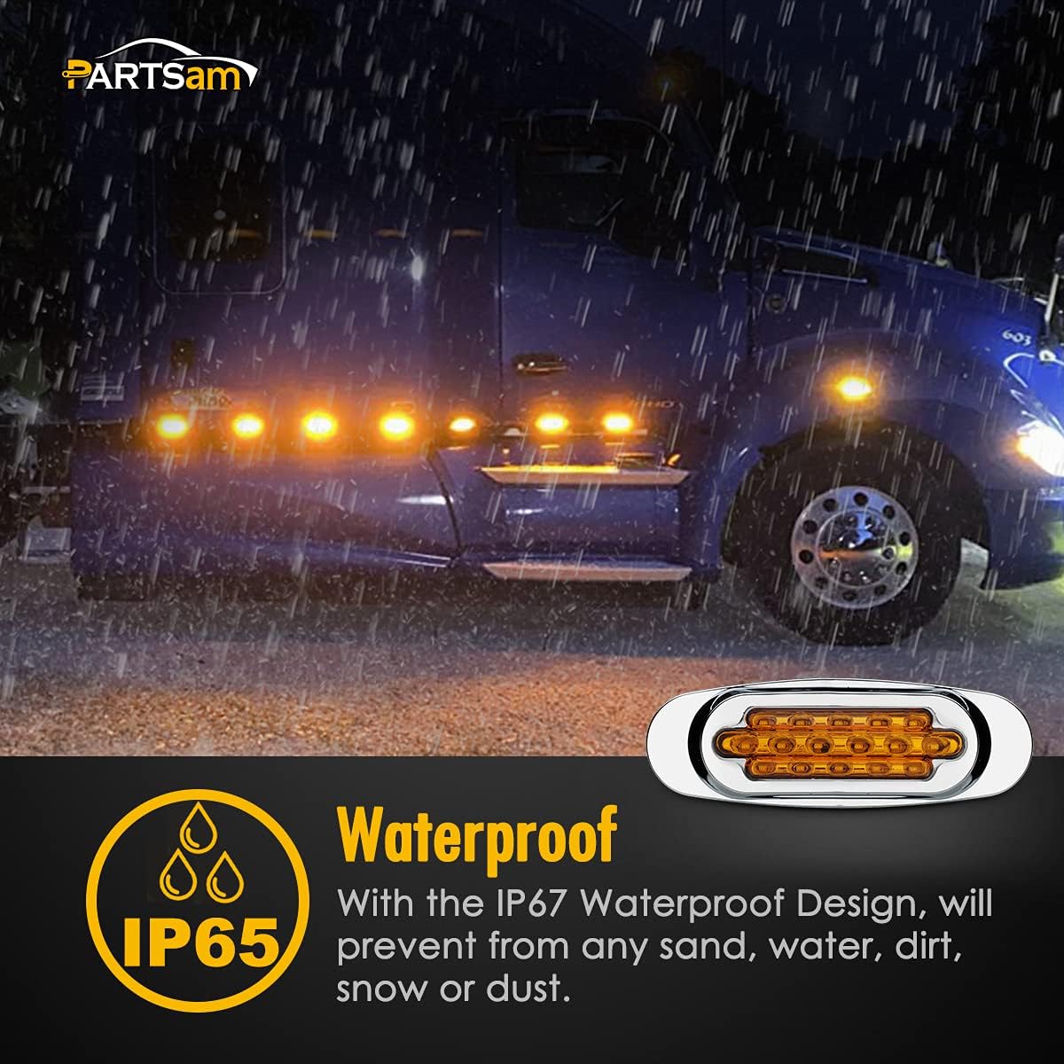 14Pcs 6.5" Inch Amber LED Side Marker Lights Surface Mount Turn Signals 12V Pack of 2 U37627