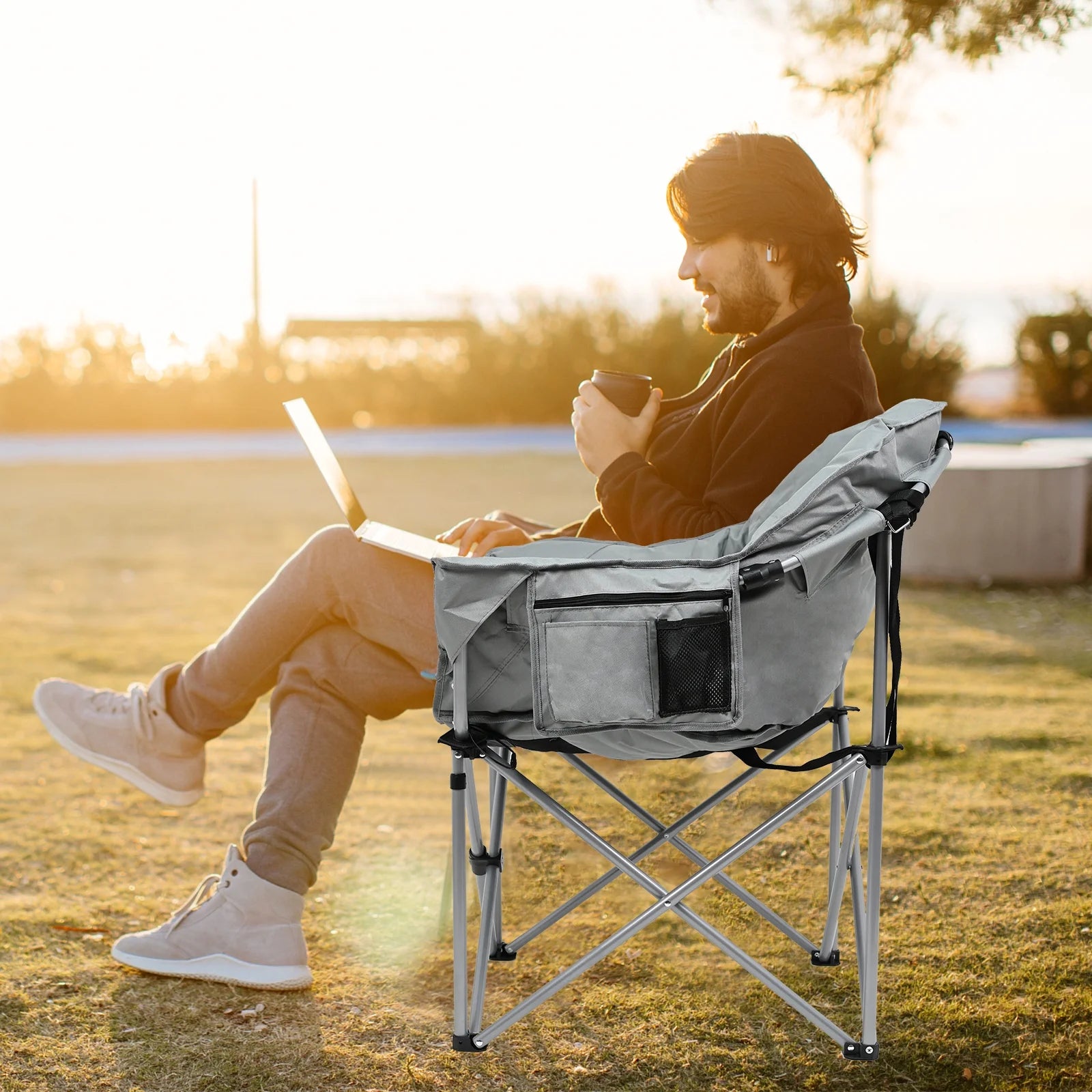 Oversized Folding Camping Chair with Cup Holder & Carry Bag W4640