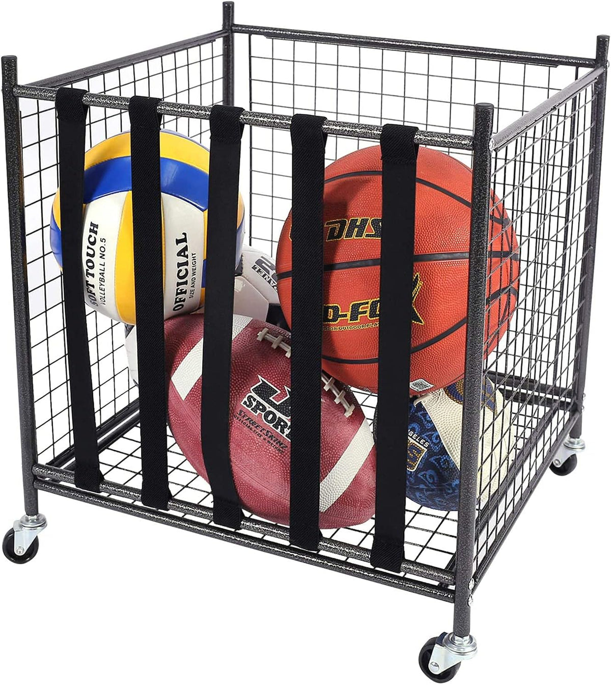 Rolling Sports Ball Storage Cart with Elastic Straps W287