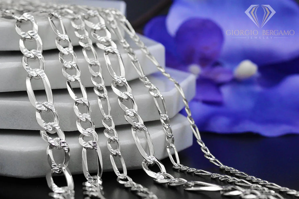 925 Sterling Silver 5mm Solid Figaro Diamond Cut Chain Necklace I9468