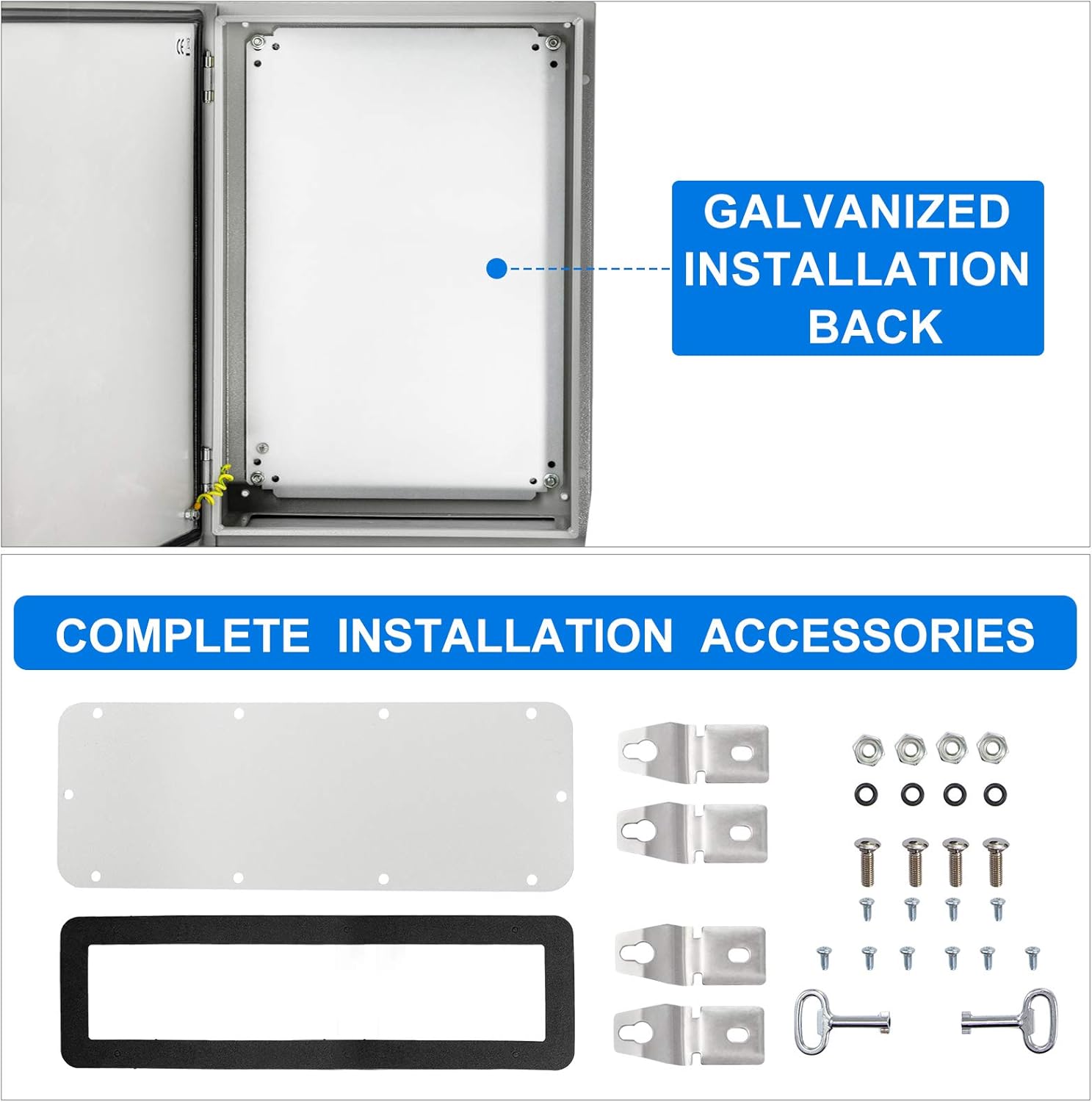 Steel Electrical Enclosure Box, 24'' x 16'' x 12'', IP65 Weatherproof Metal Box with Mounting Plate T252113