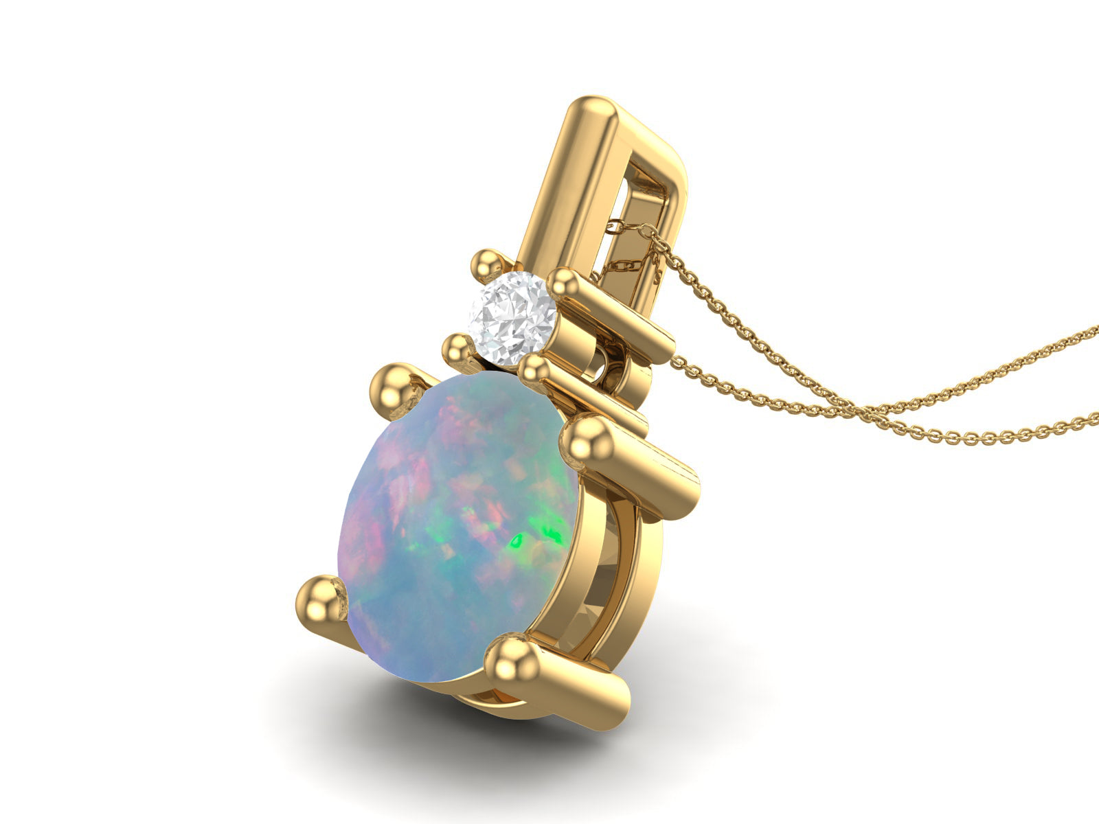 Oval Opal 925 Sterling Silver Gold Vermeil Solitaire Necklace L518376
