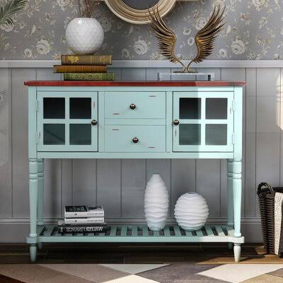 Red Brown Sideboard Console Table with Bottom Shelf F46875
