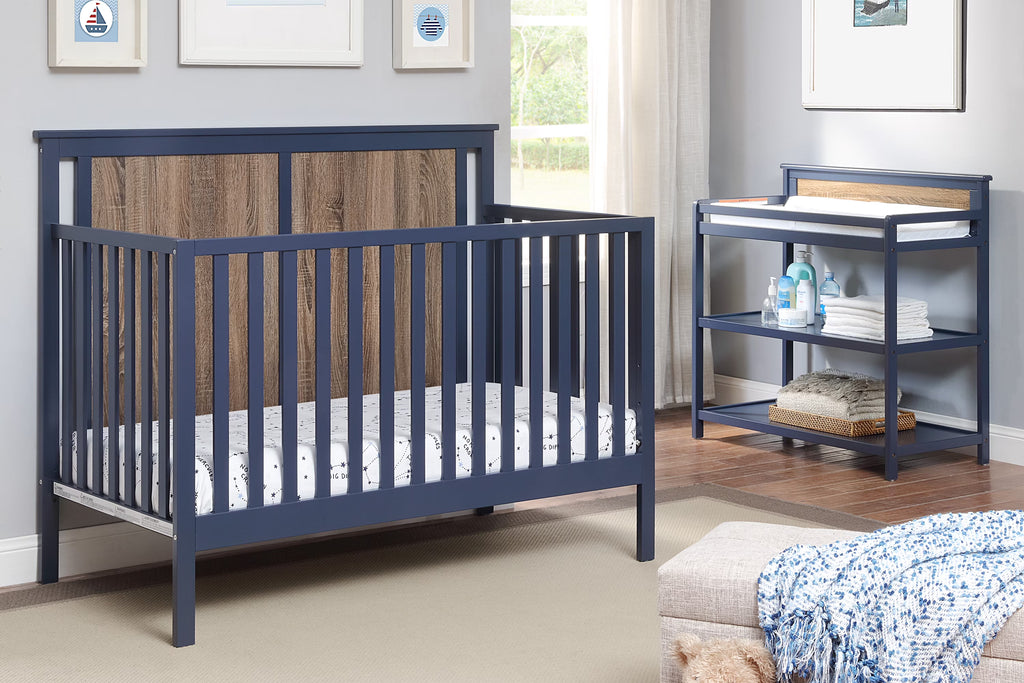 Midnight Blue and Vintage Walnut Finish Crib O91037