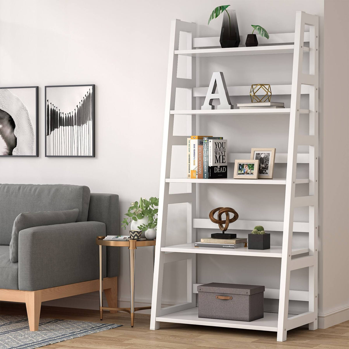 5-Tier Ladder Bookshelf Bookcase Brown U32035