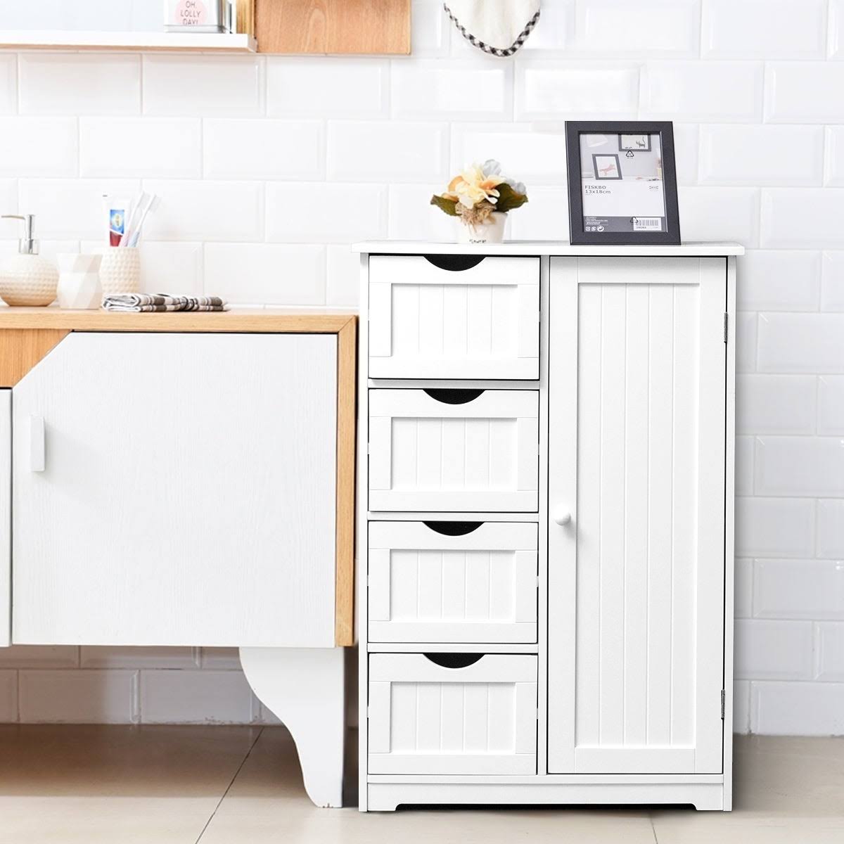 White Wooden Bathroom Cabinet V575