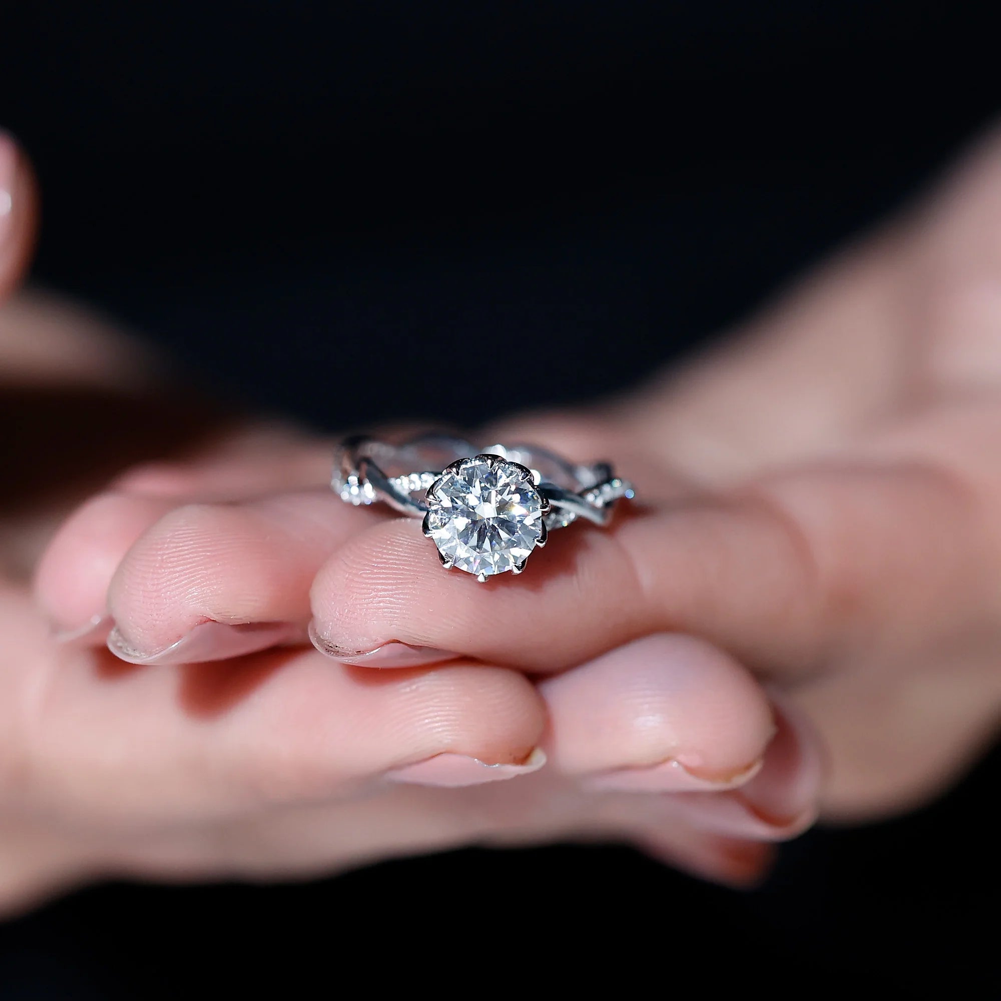 2.50 CT Moissanite Solitaire Engagement Ring with Braided Shank, 925 Sterling Silver I896061