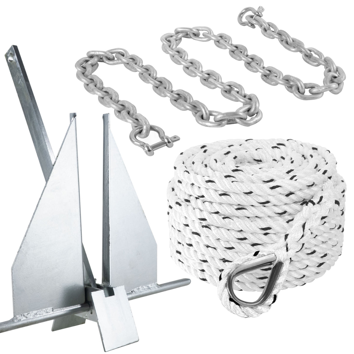 13 Lb Galvanized Fluke Boat Anchor Kit with Chain and Rope Y420