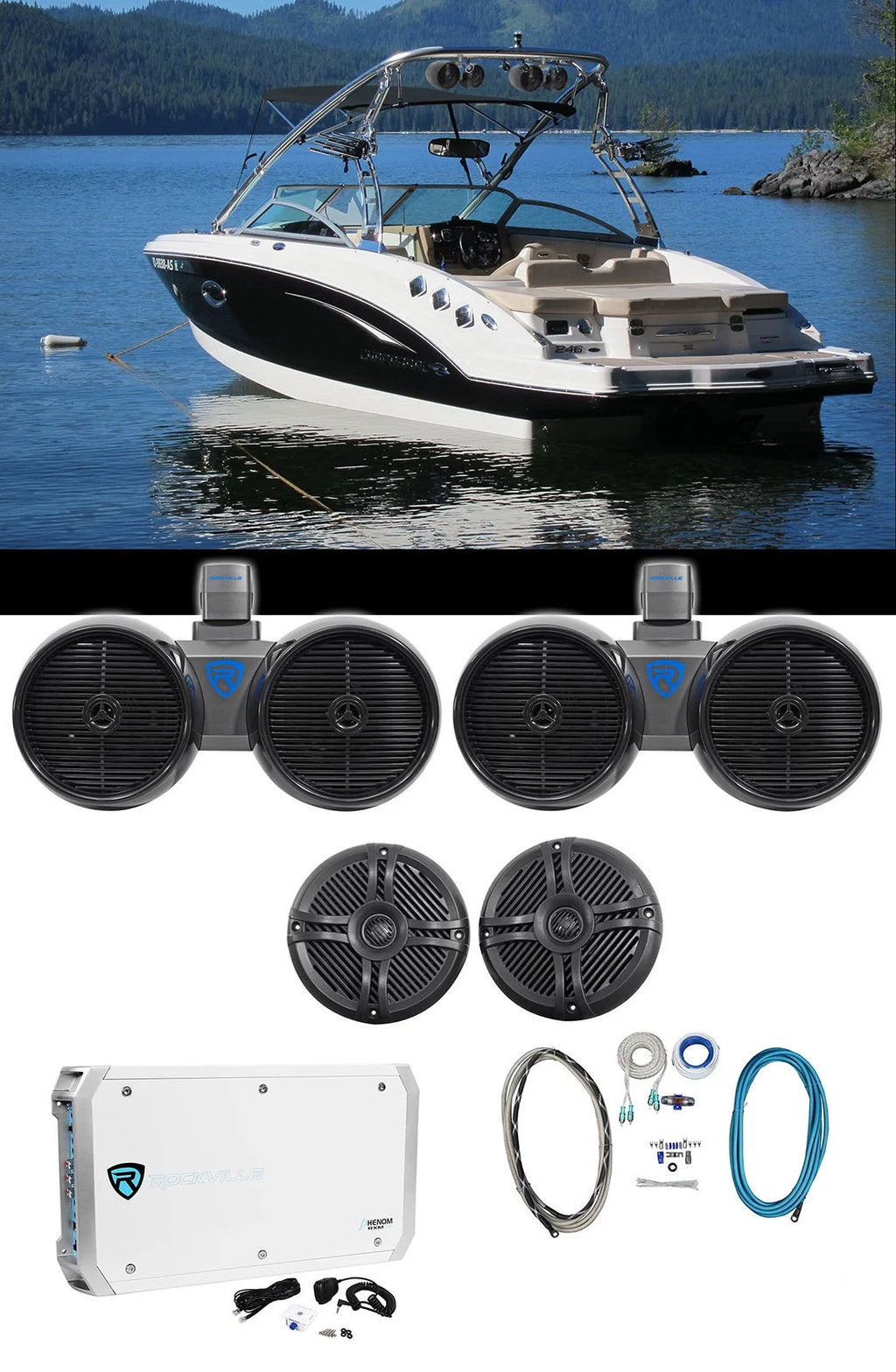 Dual 8" Wakeboards, 6.5" Speakers, 6-Channel Amplifier, Amp Kit T63876