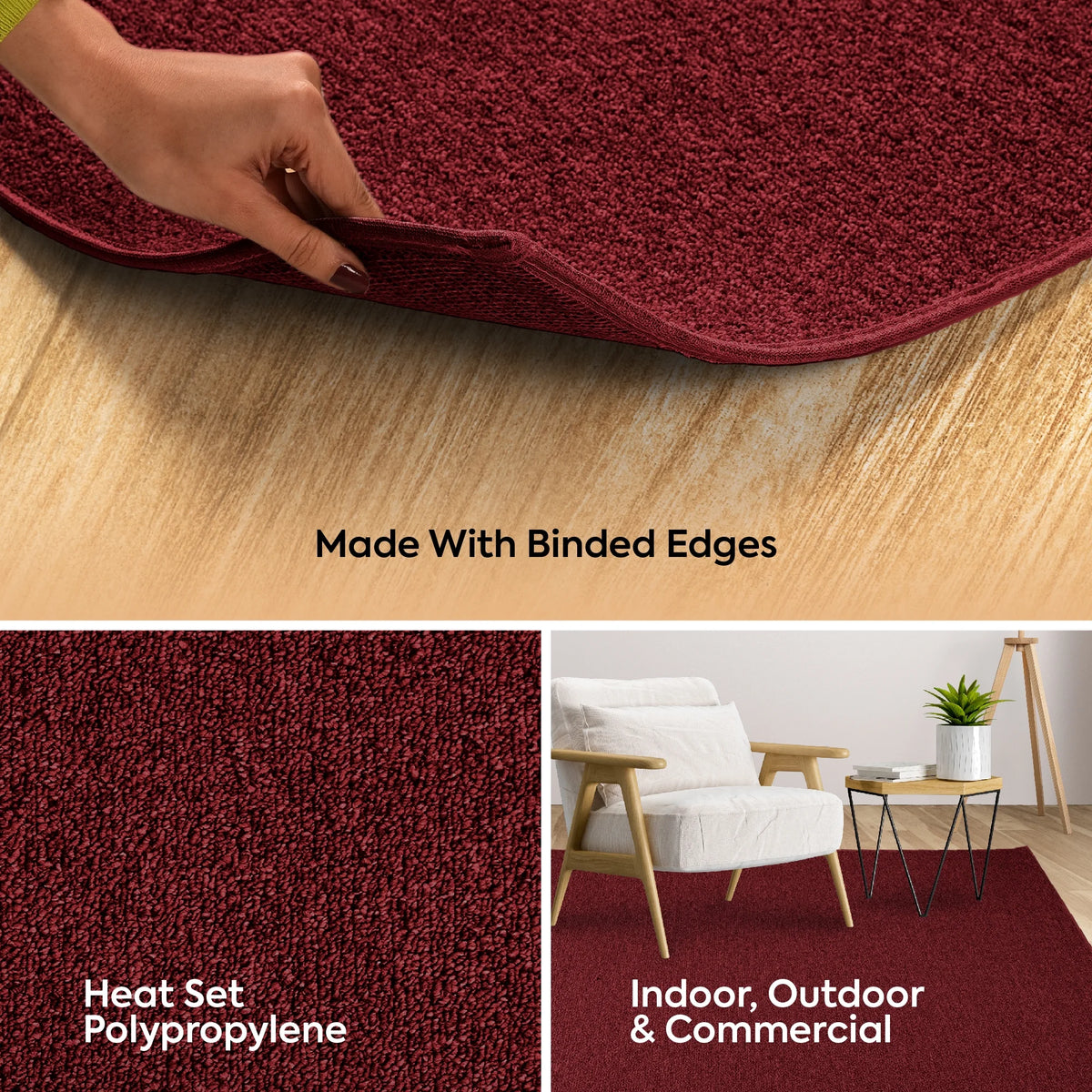 Red 18" x 36" Half Round Solid Color Rug H3825