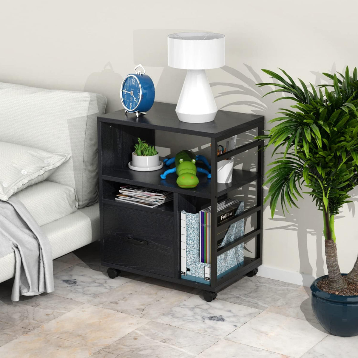 Black Mobile File Cabinet with Drawer M593207