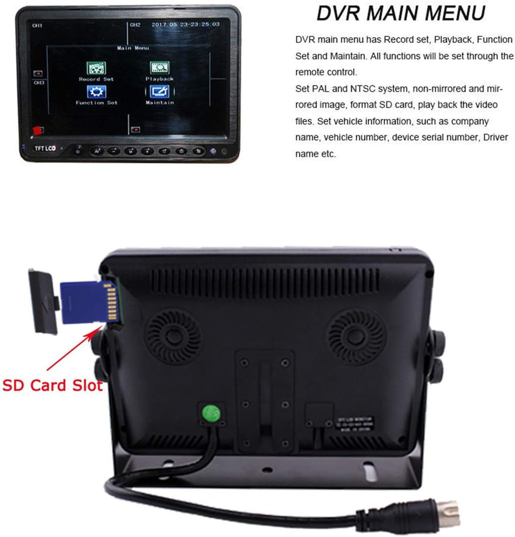 9 inch Monitor Built-in DVR Backup Camera System with Quad Split Screen V6470