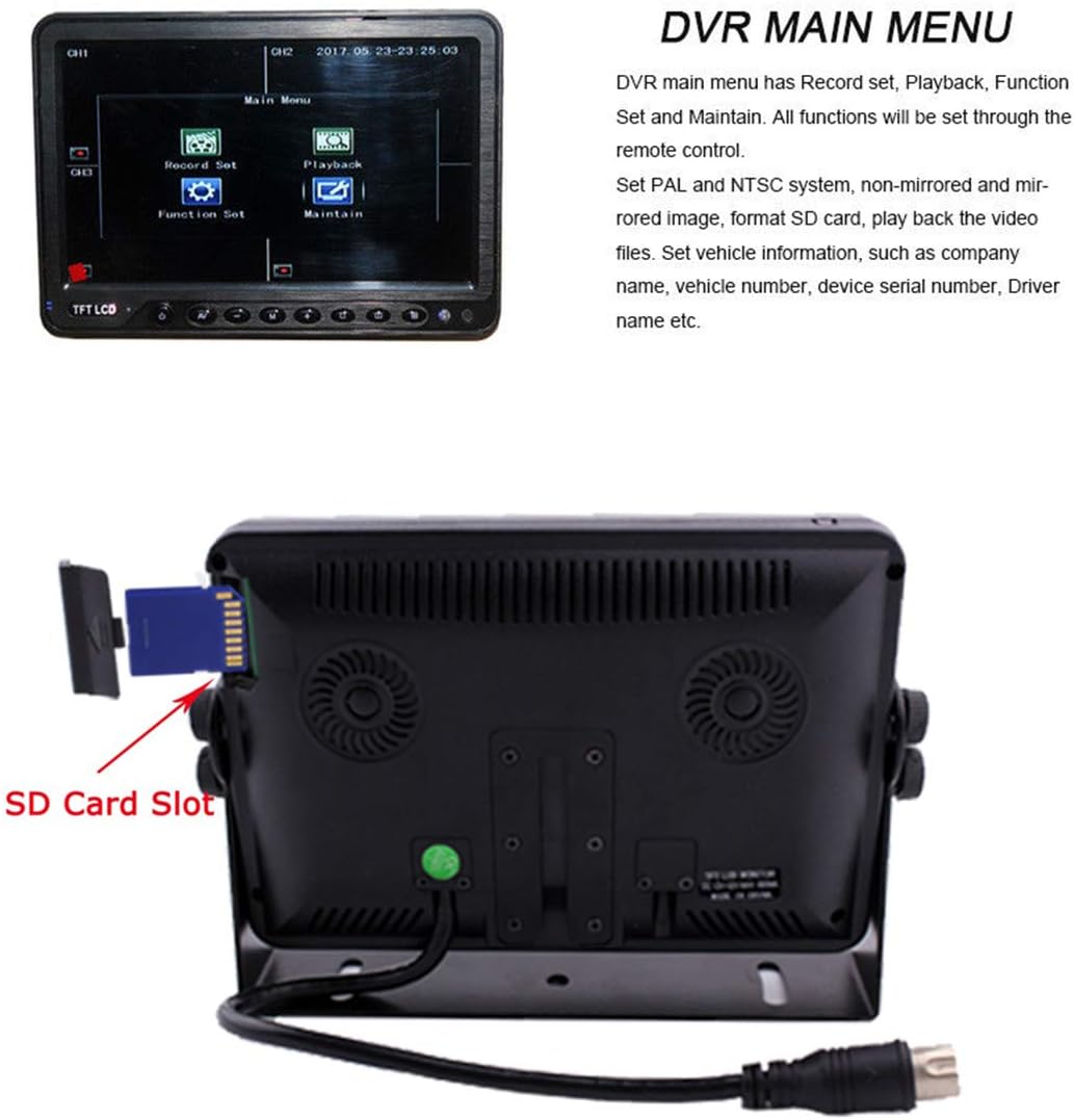 9 inch Monitor Built-in DVR Backup Camera System with Quad Split Screen V6470