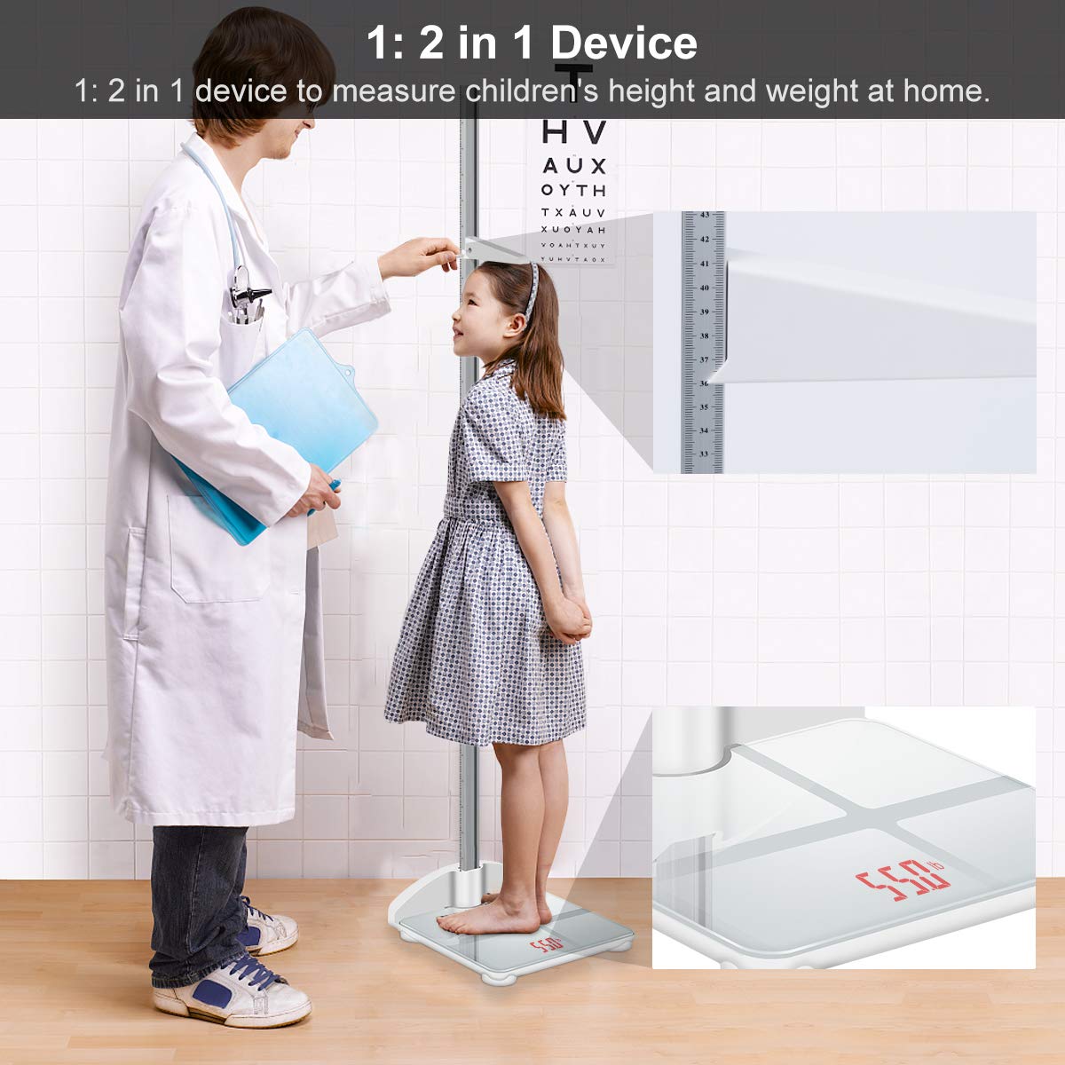 Digital Scale 2-in-1 200cm & 200lb Height Measurement Scale with Height Rod E5116