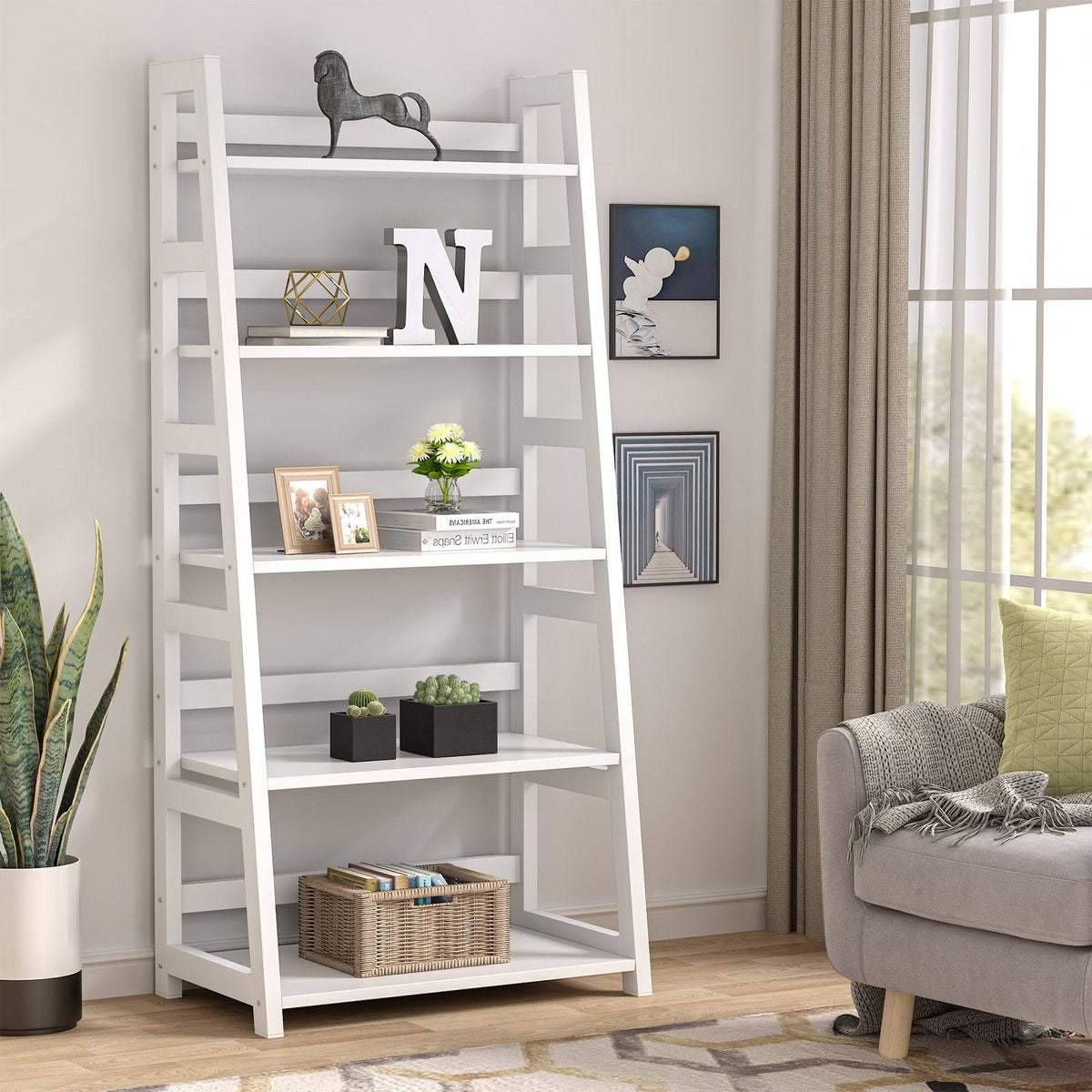 5-Tier Ladder Bookshelf Bookcase Brown U32035