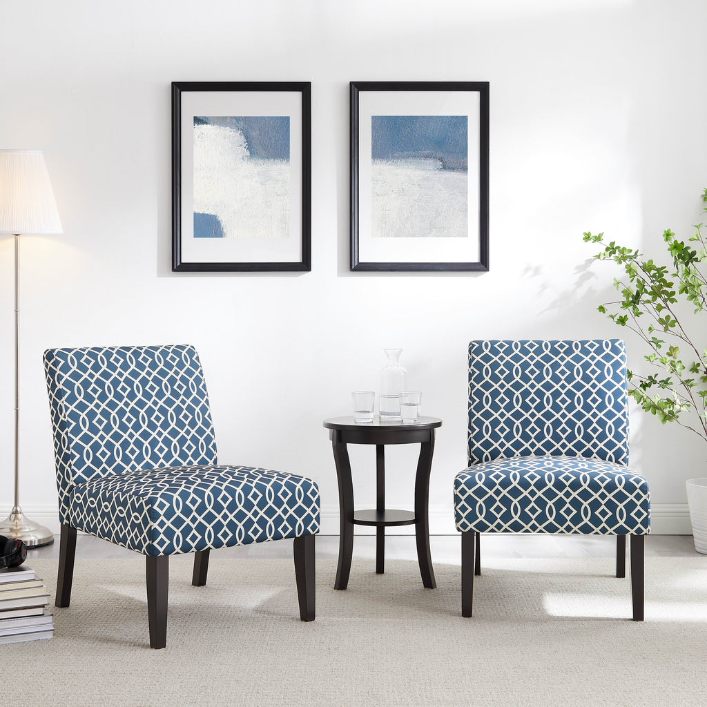 Blue Fabric 3pc Side Table and 2 Chairs Set R559