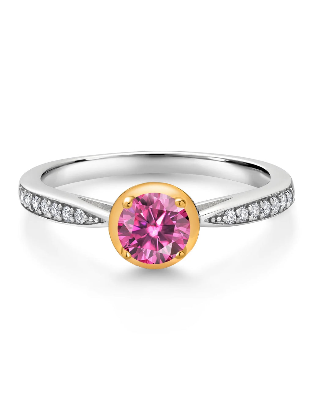 Pink Moissanite and Lab Grown Diamond 925 Silver Ring W76671