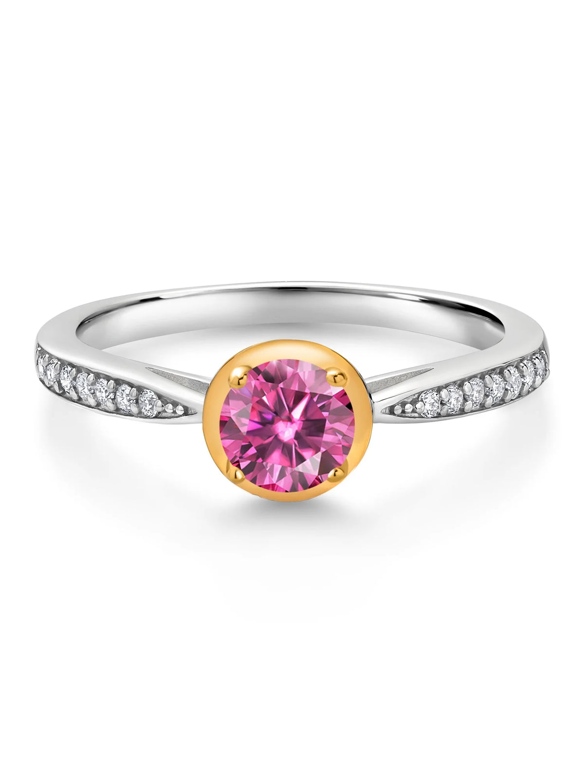 Pink Moissanite and Lab Grown Diamond 925 Silver Ring W76671