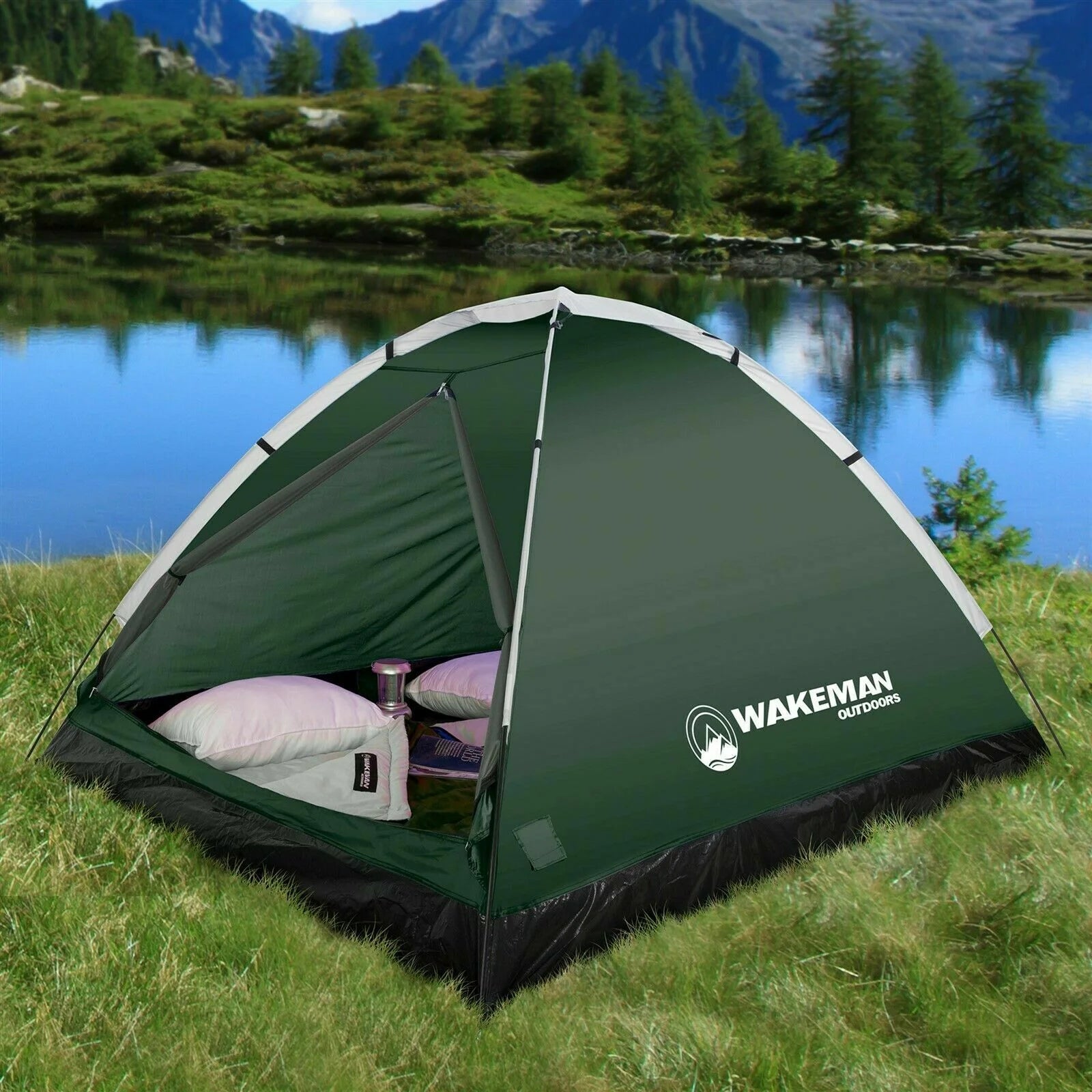 Green Two Person Camping Tent with Carry Bag T151119
