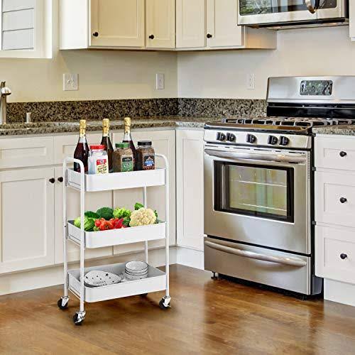 White 3-Tier Rolling Metal Utility Cart I776625